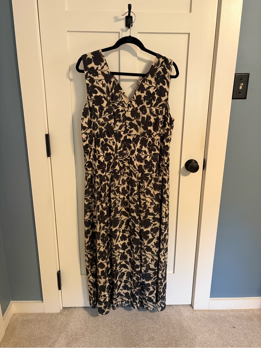 J. Crew Black and Cream V-Neck Floral Maxi Dress